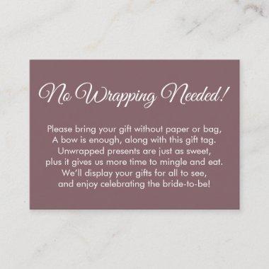 Simple Mauve "No Wrapping Needed" Bridal Shower Enclosure Invitations