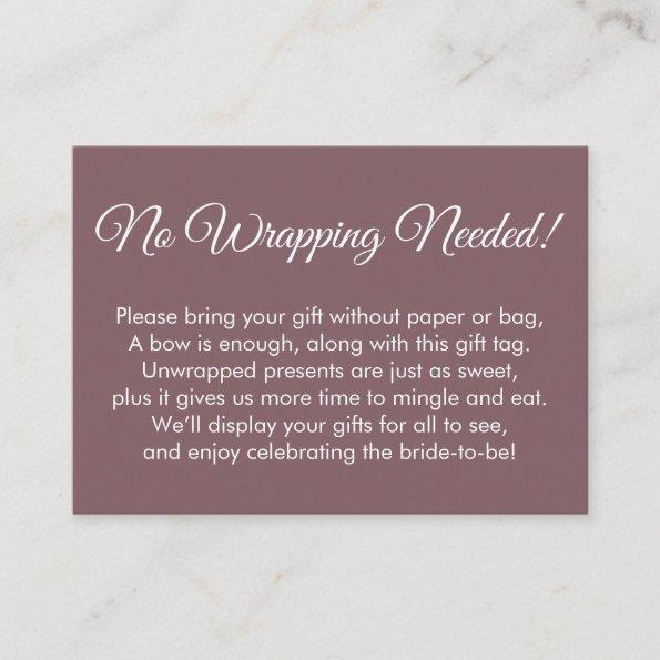 Simple Mauve "No Wrapping Needed" Bridal Shower Enclosure Invitations