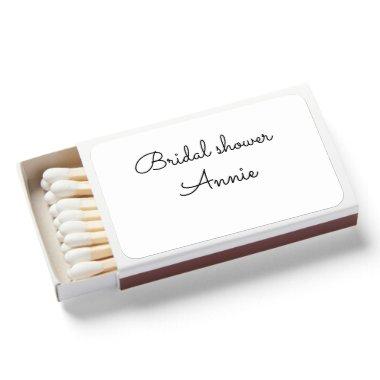 simple minimal add your name text bridal shower t matchboxes