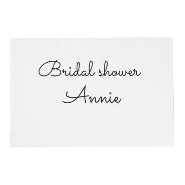 simple minimal add your name text bridal shower t placemat
