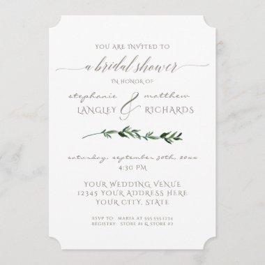Simple Minimal Modern Leaf Greenery Bridal Shower Invitations