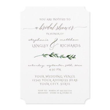 Simple Minimal Modern Leaf Greenery Bridal Shower Invitations