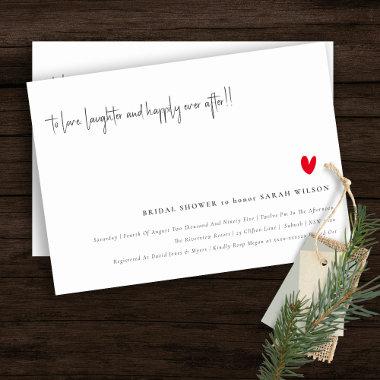 Simple Minimal Red Heart Script Bridal Shower Invitations