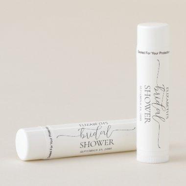 Simple Minimal Script Black & White Bridal Shower Lip Balm