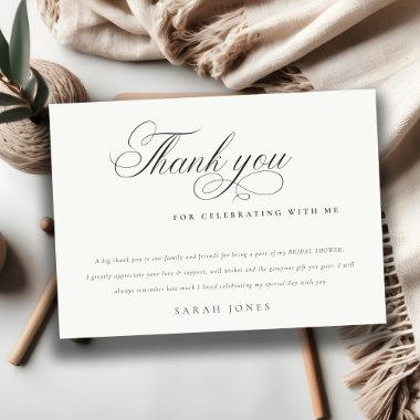 Simple Minimal Script Black White Bridal Shower Thank You Invitations