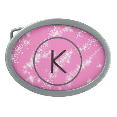 simple minimal white monogram pink glitter waterco belt buckle