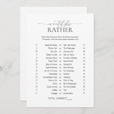 Simple Minimal Would She Rather Bridal Shower Game Invitations