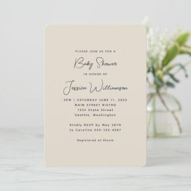 Simple Minimalist Black White Modern Bridal Shower Invitations