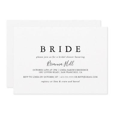 Simple Minimalist Bride Bridal Shower Invitations