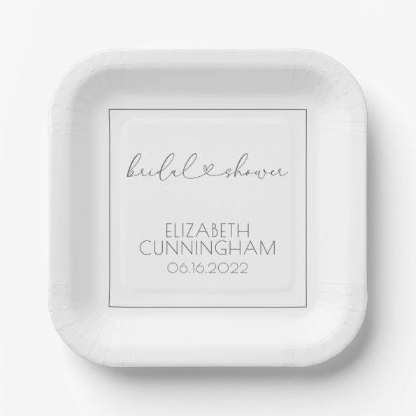 Simple Minimalist Elegant Chic Heart Bridal Shower Paper Plates