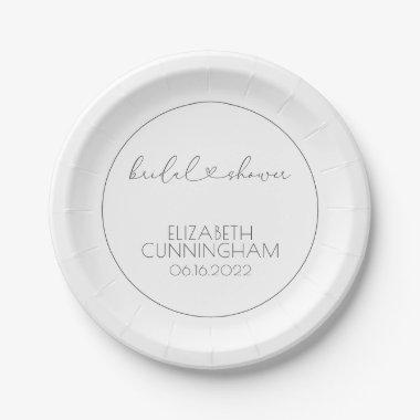 Simple Minimalist Elegant Chic Heart Bridal Shower Paper Plates