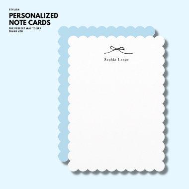 Simple Minimalist Elegant Pale Blue Scalloped Edge Note Invitations