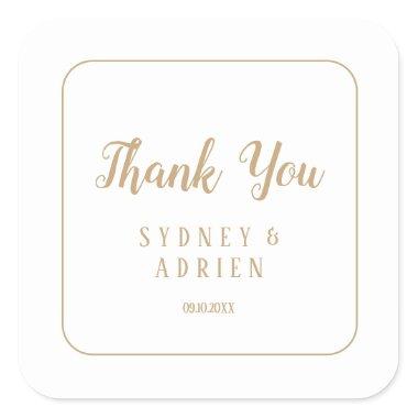 Simple Minimalist|Gold Frame Wedding Thank You Square Sticker