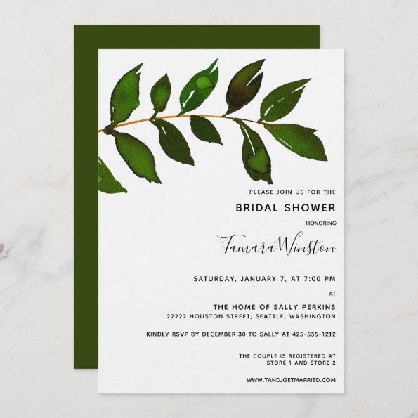 Simple Minimalist Greenery Foliage Bridal Shower Invitations