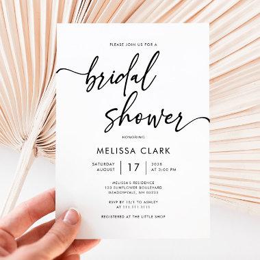 Simple Minimalist Handwritten Script Bridal Shower Invitations
