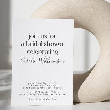 Simple Minimalist Modern Typography Bridal Shower Invitations