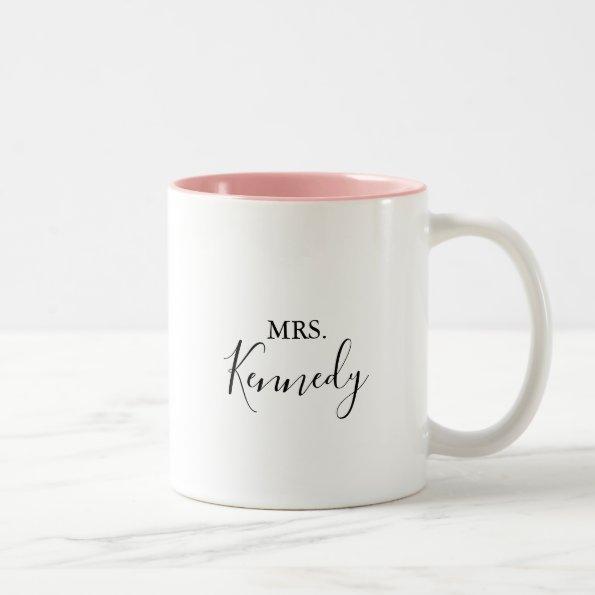 Simple Minimalist Mrs Newlywed Bride Two-Tone Coffee Mug