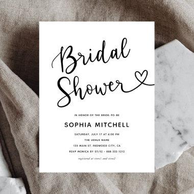 Simple Minimalist Script Heart Bridal Shower PostInvitations
