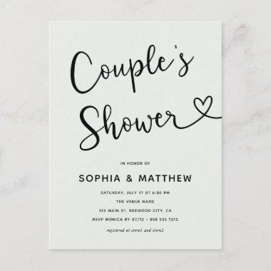 Simple Minimalist Script Heart Couples Shower PostInvitations
