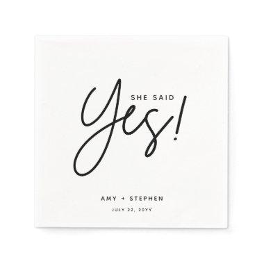 Simple Minimalist She Said Yes Engagement Party Napkins