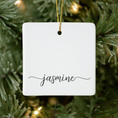 Simple Minimalist White Monogram Name Script Ceramic Ornament