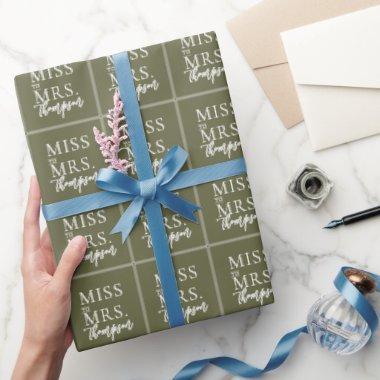 Simple Miss to Mrs Green Sage Bridal Shower Wrapping Paper