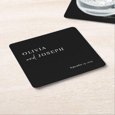 Simple Modern and Minimalist | Black Wedding Square Paper Coaster