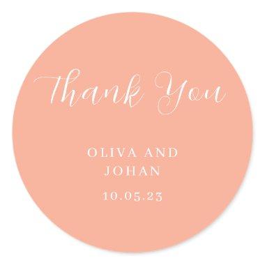 Simple Modern and Minimalist | Peach Wedding Classic Round Sticker