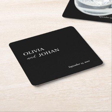 Simple Modern and Minimalist | Wedding Black Square Paper Coaster