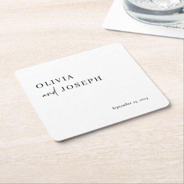 Simple Modern and Minimalist | Wedding Square Paper Coaster