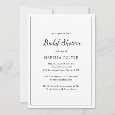 Simple Modern Black and White Bridal Shower Invitations