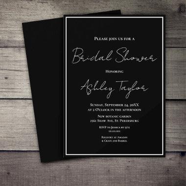 Simple Modern Black And White Formal Bridal Shower Invitations