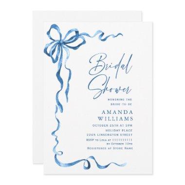 Simple Modern Blue Hand Drawn Bow Bridal Brunch