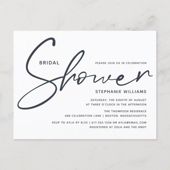 Simple Modern Calligraphy Bridal Shower Invitation PostInvitations