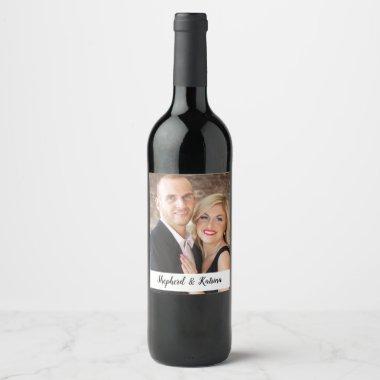 Simple Modern Couples Photo Wedding Wine Label