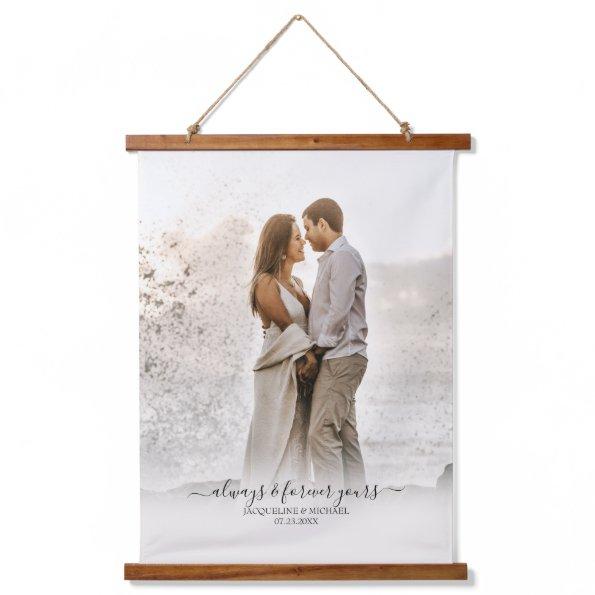 Simple Modern Elegant Script Wedding Photo Banner Hanging Tapestry