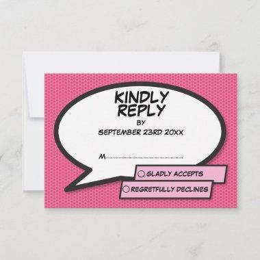 Simple Modern Fun Pink Comic Book Speech Bubble RSVP Card