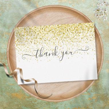 Simple Modern Gold Glitter Script Thank You Invitations