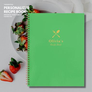 Simple Modern Green Personalized Recipe Book