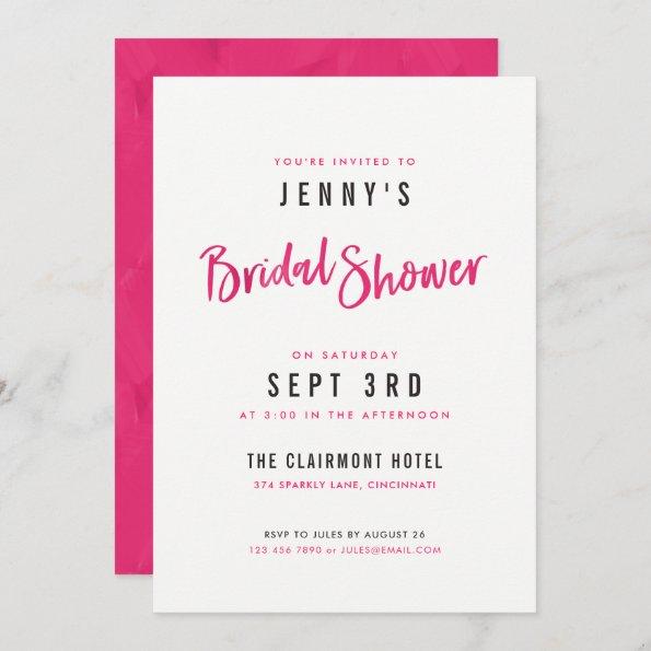Simple Modern Hot Pink Bridal Shower Invitations