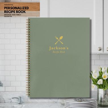 Simple Modern Khaki and Gold Monogram Recipe Notebook