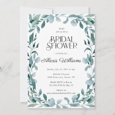 Simple Modern Minimal Eucalyptus Bridal Shower Invitations