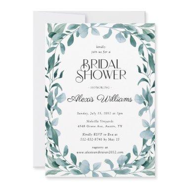 Simple Modern Minimal Eucalyptus Bridal Shower Invitations