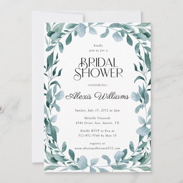 Simple Modern Minimal Eucalyptus Bridal Shower Invitations