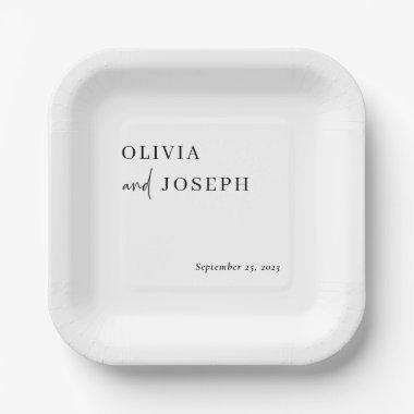 Simple Modern Minimalist | Black and White Wedding Paper Plates