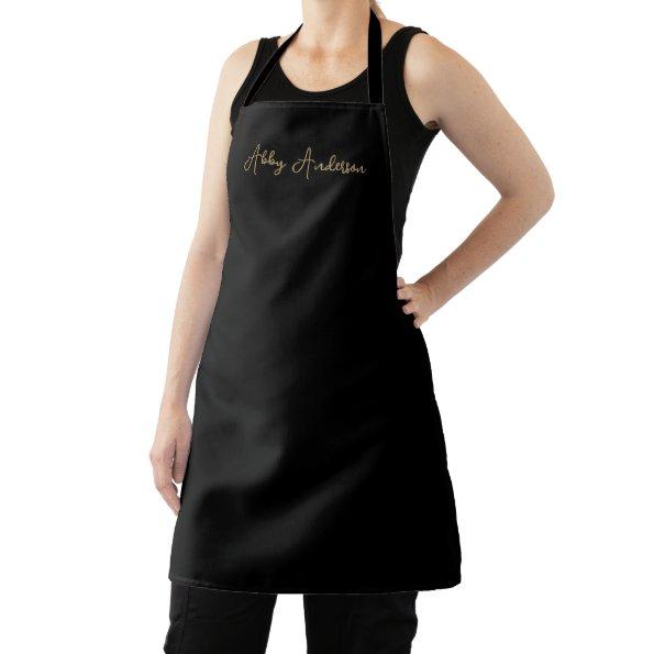 Simple Modern Minimalist Gold Script | Black Apron