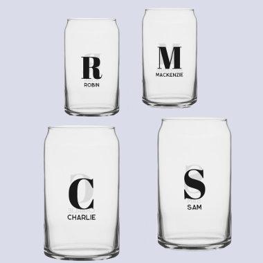 Simple Modern Monogram Initial Name Personalized Can Glass