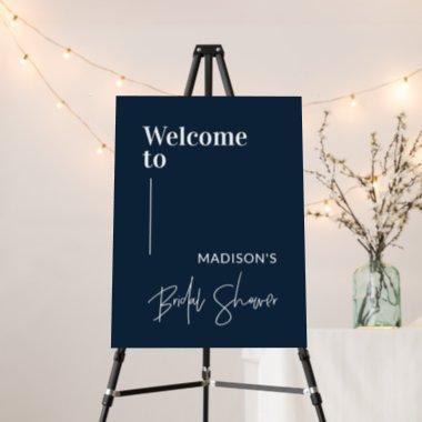 Simple Modern Navy Blue Bridal Shower Welcome Sign