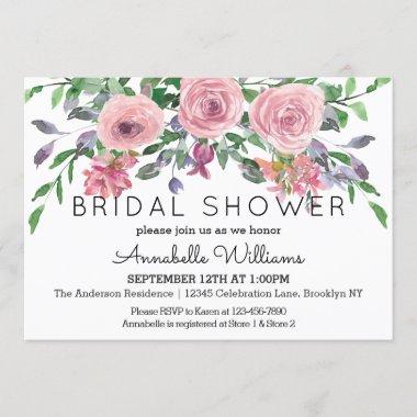 Simple Modern Pastel Pink Floral Bridal Shower Invitations