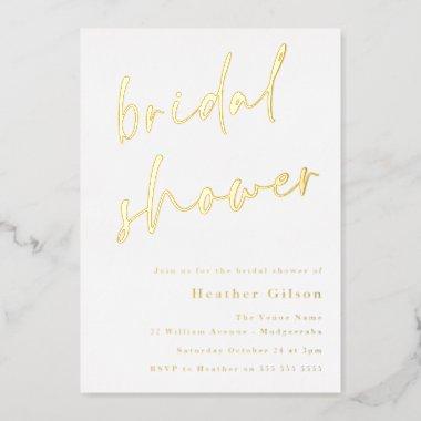 Simple Modern Real Gold Bridal Shower Golden Foil Invitations
